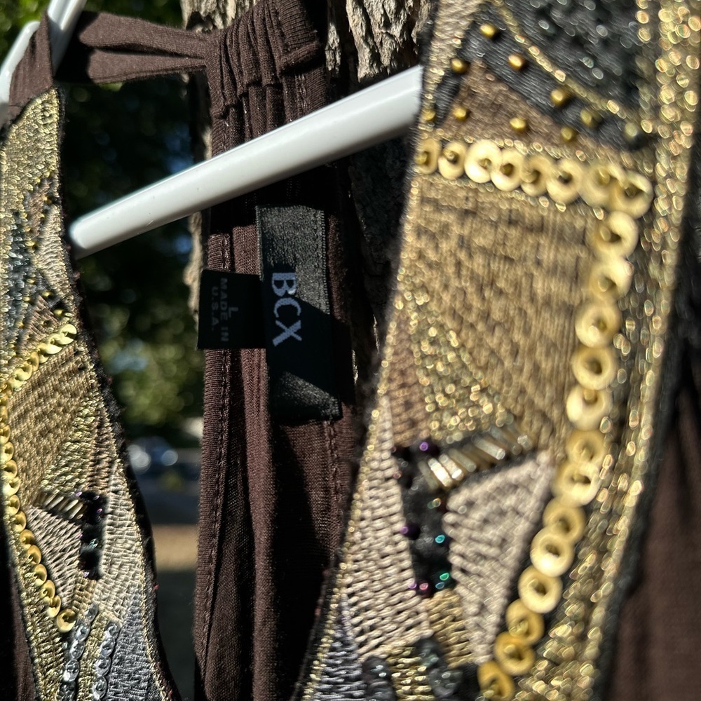 Vintage BCX Brown Backless Top with Embellished Neckline - Picture 5 of 5
